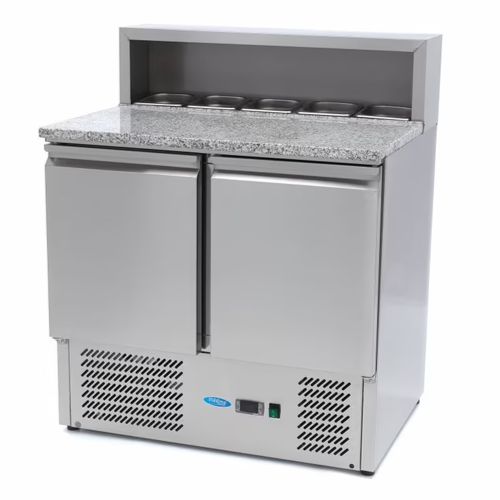 Gastro Pizzakühltisch - 90 cm - 2 Türen - Passt 5 x 1/6 GN - inkl. Edelstahlabdeckung - Maxima 09400200