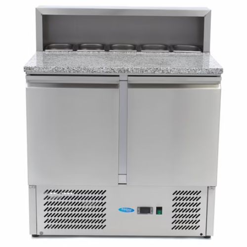 Gastro Pizzakühltisch - 90 cm - 2 Türen - Passt 5 x 1/6 GN - inkl. Edelstahlabdeckung - Maxima 09400200