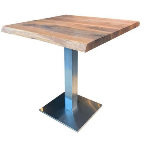Tischkombination "Walnuss" Massivholz 75x75cm mit Edelstahl Fuß | A&S Germany G.1013.1034