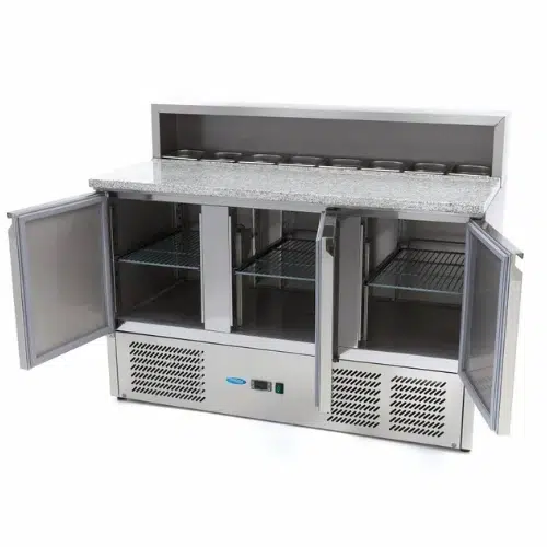 Maxima Gastro Pizzakühltisch - 3 Türen - 8 x 1/6 GN - Granit Arbeitsplatte - 09400205 - 09400205