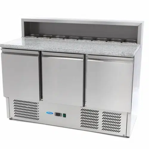 Maxima Gastro Pizzakühltisch - 3 Türen - 8 x 1/6 GN - Granit Arbeitsplatte - 09400205 - 09400205