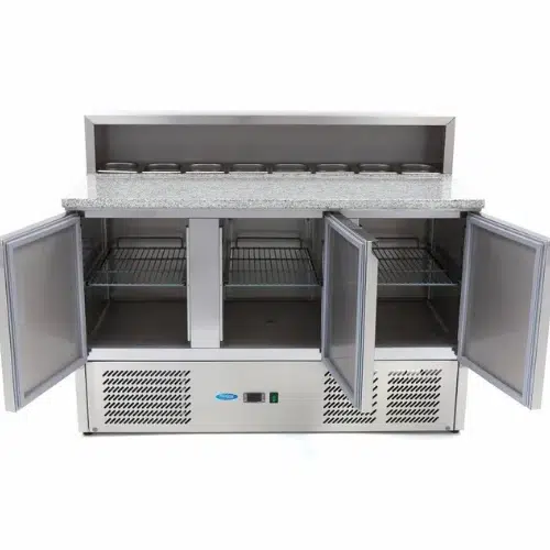 Maxima Gastro Pizzakühltisch - 3 Türen - 8 x 1/6 GN - inkl. Edelstahlabdeckung - 09400205 - 09400205