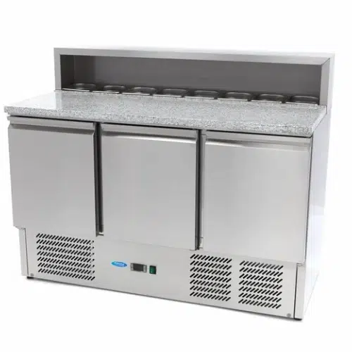 Maxima Gastro Pizzakühltisch - 3 Türen - 8 x 1/6 GN - inkl. Edelstahlabdeckung - 09400205 - 09400205