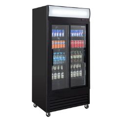 Getränkekühlschrank ECO 630 mit Leuchtaufsatz und Schiebetüren | B925xT695x1950mm | GASTROHERO GH-SC-630FS | 260110