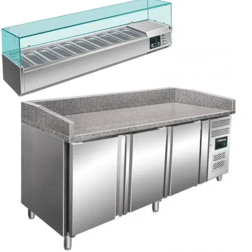 Pizzatisch mit Kühlwanne -Granit + 10 x GN 1/4 - Saro 302054