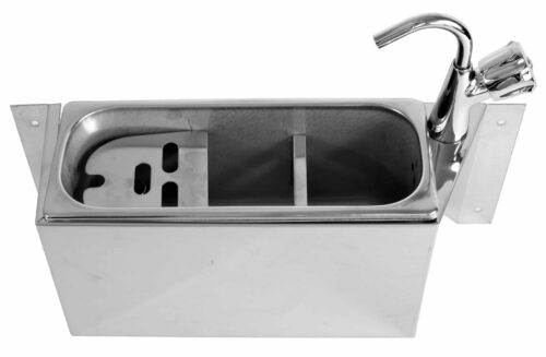 SINK FOR ICE CREAM SCOOP WITH WATER TAP 380X120X150 WITH WATER DRAIN HOLE, WATER CONNECTION AND OVERFLOW PIPE 7108.002 - 7108.002