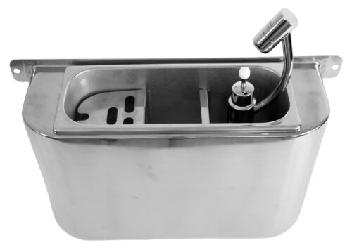 SINK FOR ICE CREAM SCOOP WITH SCOOP SHOWER 410X120X270 WITH WATER DRAIN HOLE, WATER CONNECTION AND OVERFLOW PIPE 7108.003 - 7108.003