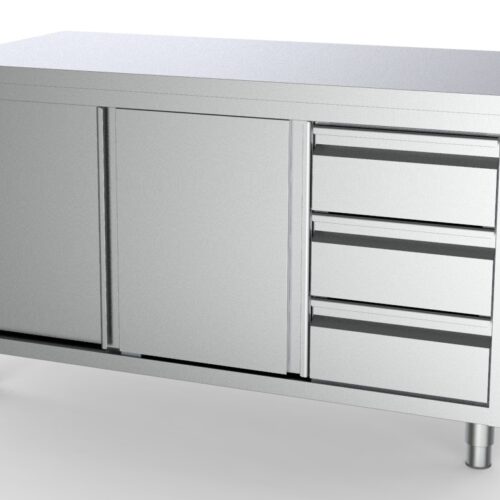 700 arbeitstisch schiebetüren schubladen rechts 1600 | Combisteel 7333.0258 - 7333.0258