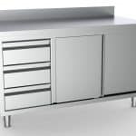 700 arbeitstisch schiebetüren schubladen links mit aufkantung 1400 | Combisteel 7333.0264