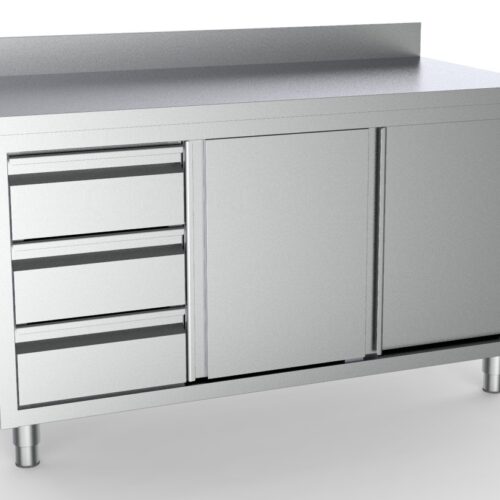 700 arbeitstisch schiebetüren schubladen links mit aufkantung 1800 | Combisteel 7333.0268 - 7333.0268