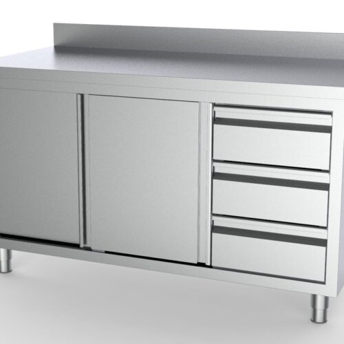 700 arbeitstisch schiebetüren schubladen rechts mit aufkantung 1400 | Combisteel 7333.0272 - 7333.0272