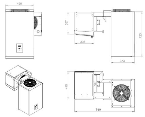 Kjølerom aggregat | 230V | 6,6-9m³ | B450xD960xH723mm | Combisteel 7489.0410