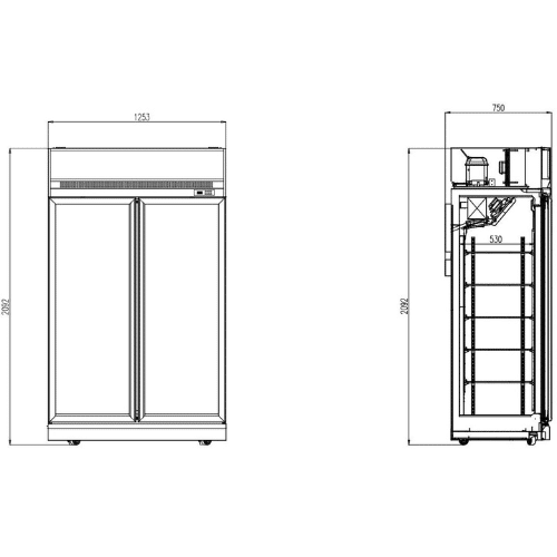 Fryseskap med glassdører | 960 liter | B1253xD710xH2092mm | Combisteel 7455.2425