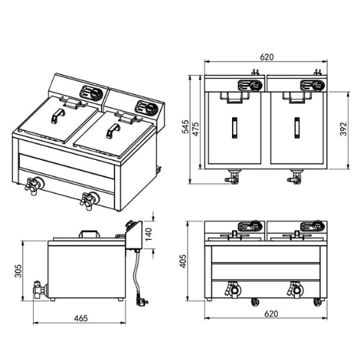 Frityr 2X8 Liter | 2X3KW | 230V-1fas | B620xD545xH405mm | Combisteel 7518.0205