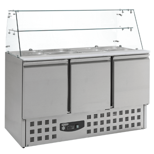 Saladette med 3 dører og glasstopp | B1365xD700xH850mm | Combisteel 7950.0405