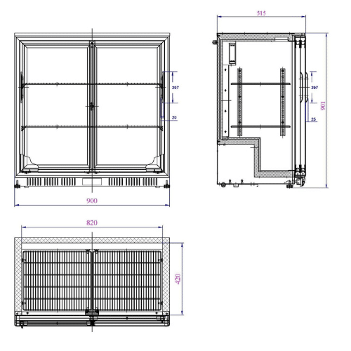 Barkjøler med 2 skyvedører | SVART | B900xD520xH900mm | Combisteel 7527.0020