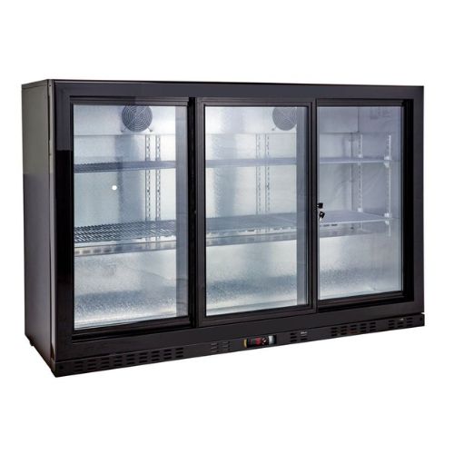 Barkühlschrank ECO 350 mit Schiebetüren schwarz, LED Beleuchtung, unterbaubar | GastroHero GH-BKS-350ST