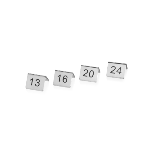 Tischnummernschild Set 13-24, 5 x 5 x 5,5 cm, 12-teilig, Chromnickelstahl - 1432024 - 1432024