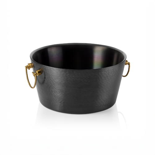 Champagnerkühler, mit Messinggriffen, Ø 34 cm, Höhe 17 cm, schwarz, doppelwandig, gehäm. Oberfläche, PVD Beschichtung, Chromnickelstahl, Messing - 1521134 - 1521134
