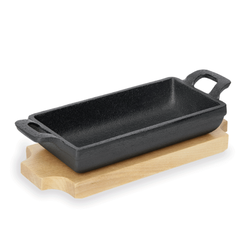 Mini Servierpfanne IRON DINING, mit Holzuntersetzer, 18 x 9,5 x 3 cm, Gusseisen, Holz - 3534180 - 3534180