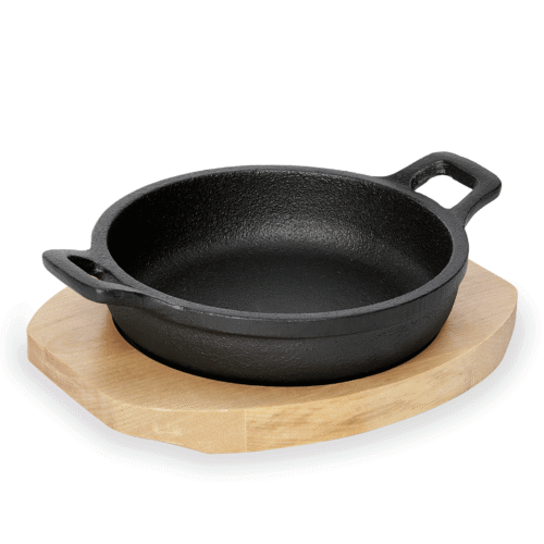 Servierpfanne IRON DINING, mit Holzuntersetzer, Ø 13 cm, Höhe 3 cm, Gusseisen, Holz - 3535130 - 3535130