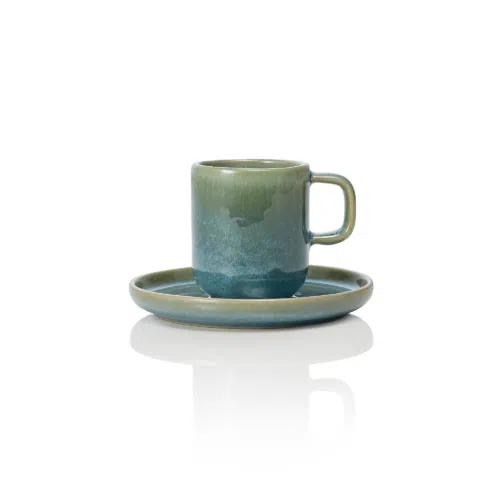 Espresso- und Untertasse Set ROCKZZERO, 90 ml, myrtle green, Set á 6 Stück, Steinzeug - 452304009 - 452304009