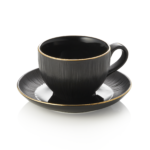 Cappuccinotasse mit Untertasse Set MAYA KURO, 200 ml, schwarz, Set á 4 Stück, Porzellan - 4851720 - 4851720