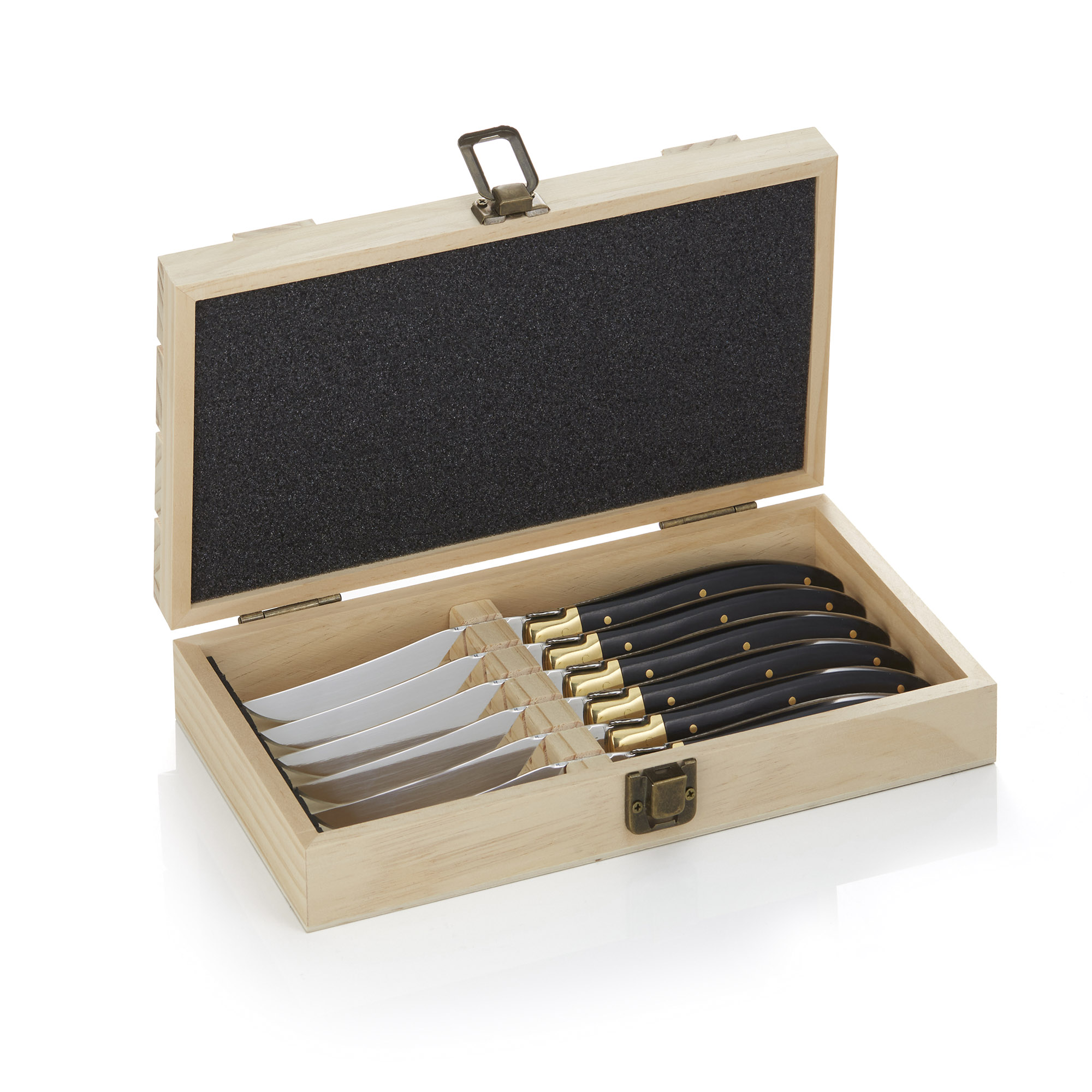 Steakmesserbox CARLOS, mit 6 Messern, 23 cm, Kiefernholz, Klingenstahl 420, Holz - 6428023 - 6428023 Steakmesserbox CARLOS, mit 6 Messern, 23 cm, Kiefernholz, Klingenstahl 420, Holz - 6428023 - 6428023