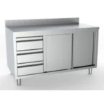 700 arbeitstisch schiebetüren schubladen links mit aufkantung 1800 Combisteel 7333.0268