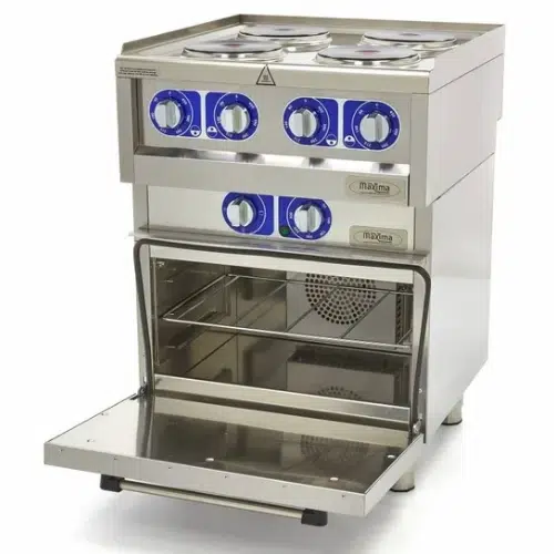 Maxima Commercial Klasse Gastro Kochplatte - Elektrisch - 600 x 600 mm tief - 4 Brenner - mit Ofen - 10000 Watt - 09391540 - 09391540