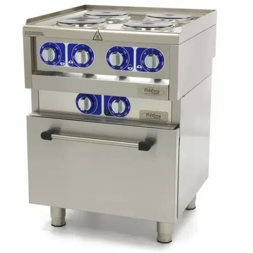 Maxima Commercial Klasse Gastro Kochplatte - Elektrisch - 600 x 600 mm tief - 4 Brenner - mit Ofen - 10000 Watt - 09391540 - 09391540