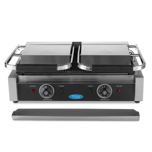 Maxima Gastro Kontaktgrill - 2x1.8 kW - Gerillt - Doppelgrillplatte - 2 x 22 cm - 09300435