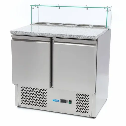 Maxima Gastro Pizzakühltisch - 90 cm - 2 Türen - Passt 5 x 16 GN - inkl. Glasabdeckung - 09400207